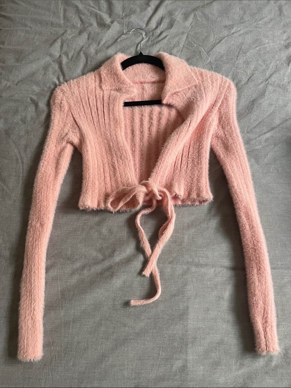 Pink cropped tie up sweater